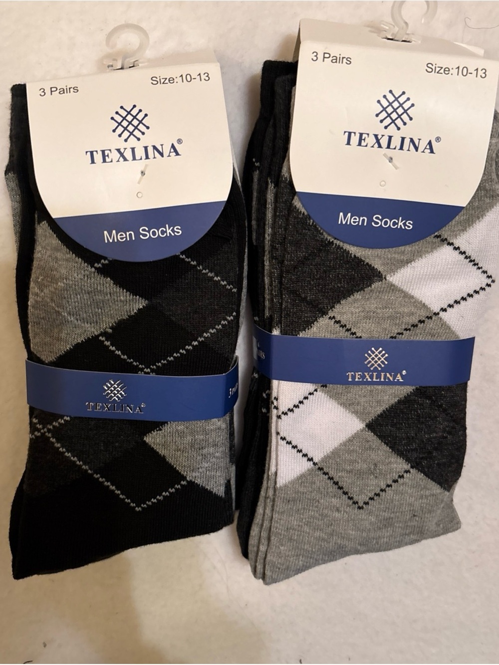 Texlina Men’s Argyle Dress Socks - Black & Gray (3 Pairs)